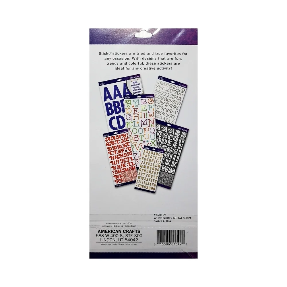 White Glitter Mural Script Alphabet Stickers. (52 Pieces)